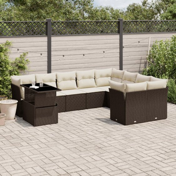 vidaXL 10-tlg. Garten-Sofagarnitur mit Kissen Schwarz Poly Rattan