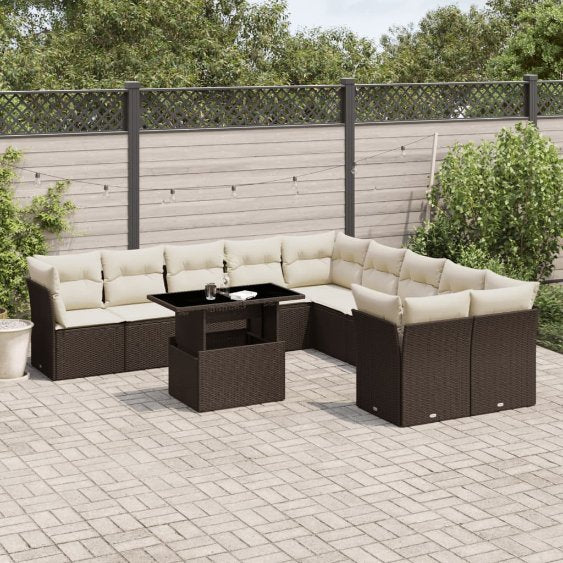 vidaXL 11-tlg. Garten-Sofagarnitur mit Kissen Schwarz Poly Rattan