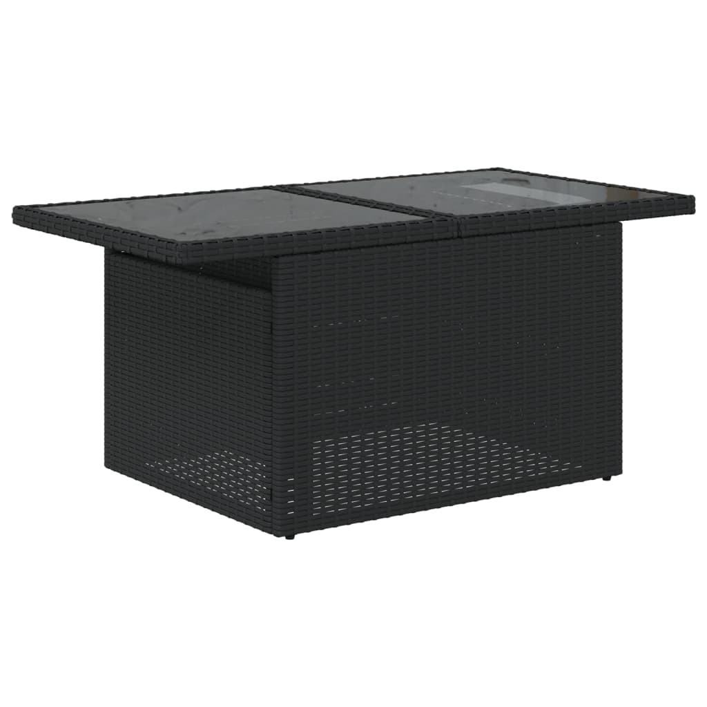 5-teiliges Gartensofa-Set mit Kissen, schwarzes Polyrattan