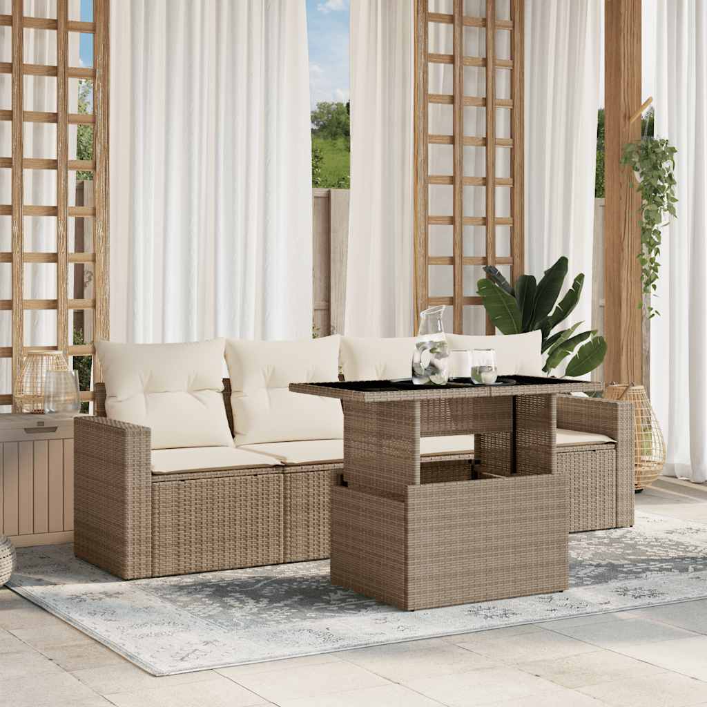 5-tlg. Garten-Sofagarnitur mit Kissen Schwarz Poly Rattan