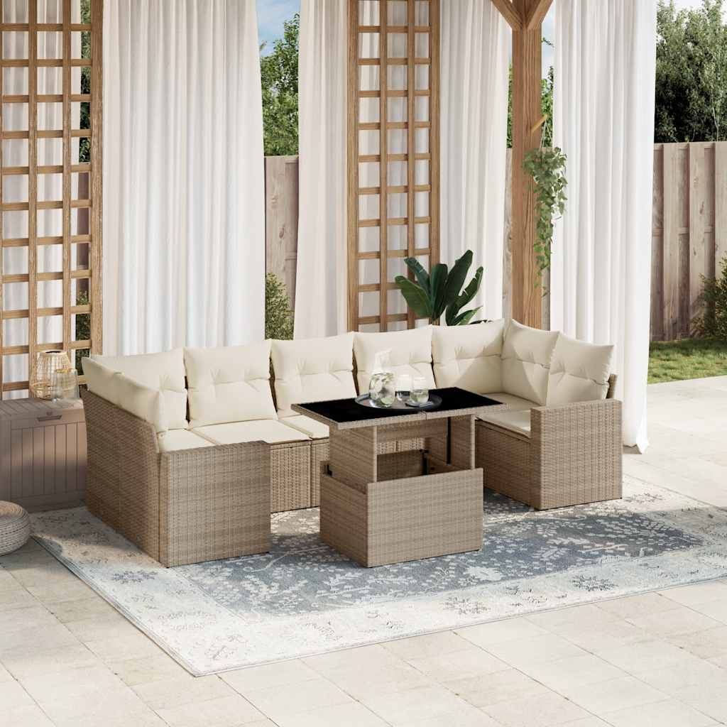 8-tlg. Garten-Sofagarnitur mit Kissen Schwarz Poly Rattan