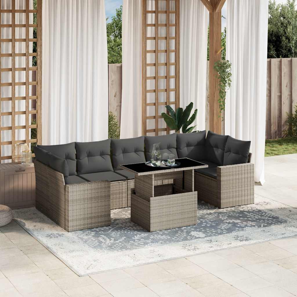 8-tlg. Garten-Sofagarnitur mit Kissen Schwarz Poly Rattan