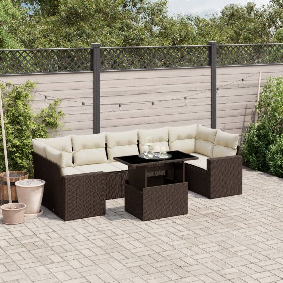 8-tlg. Garten-Sofagarnitur mit Kissen Schwarz Poly Rattan