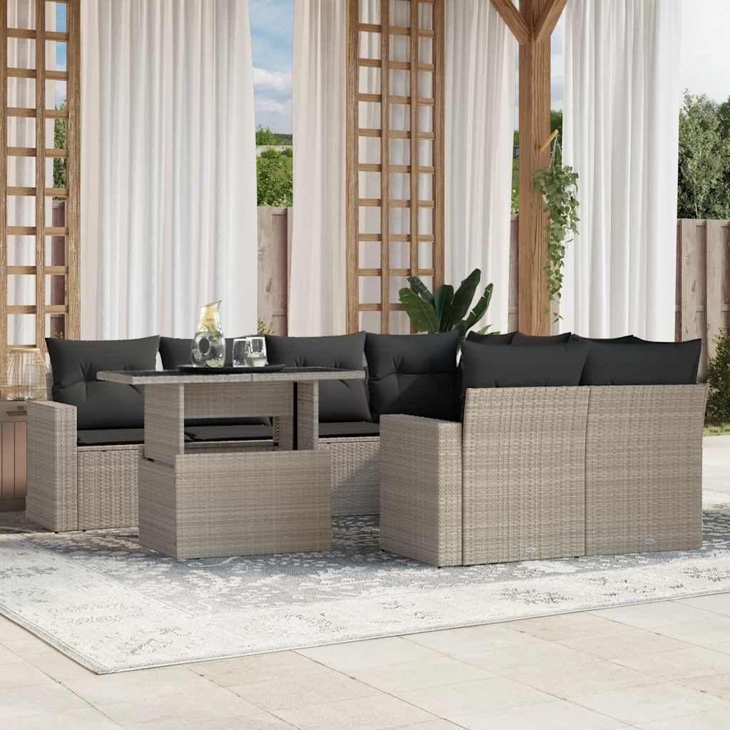9-tlg. Garten-Sofagarnitur mit Kissen Schwarz Poly Rattan