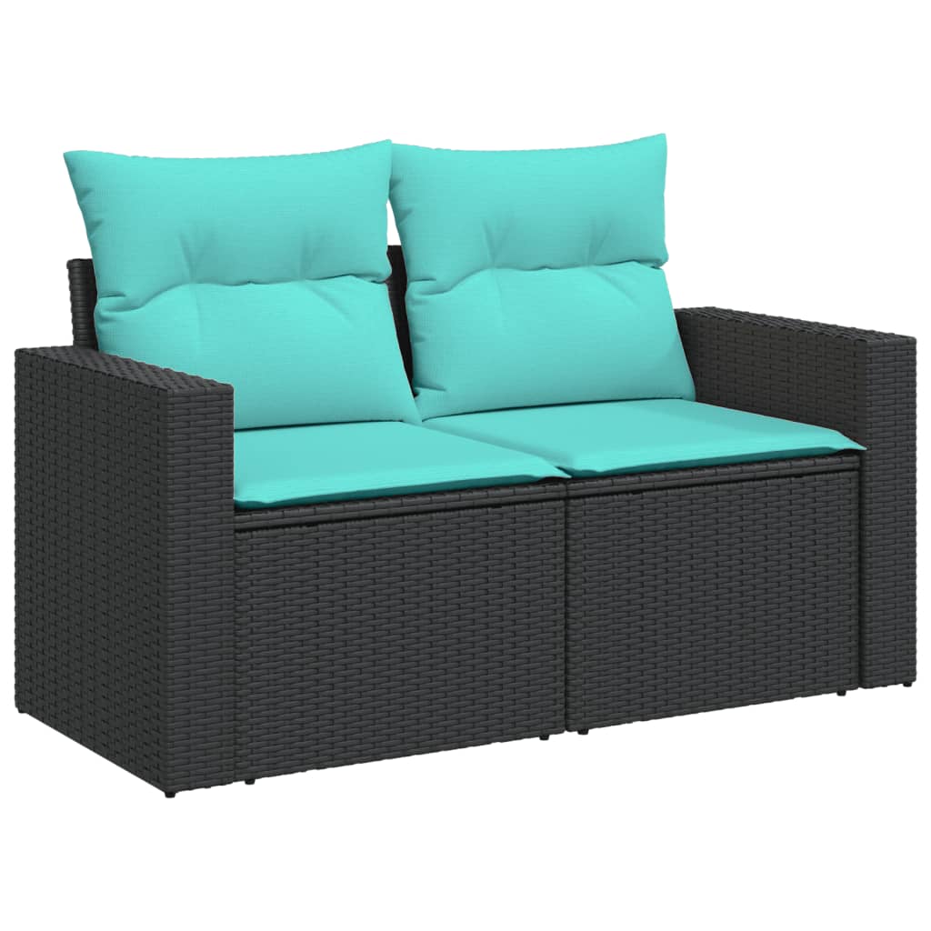 6-teiliges Gartensofa-Set mit Kissen, schwarzes Polyrattan