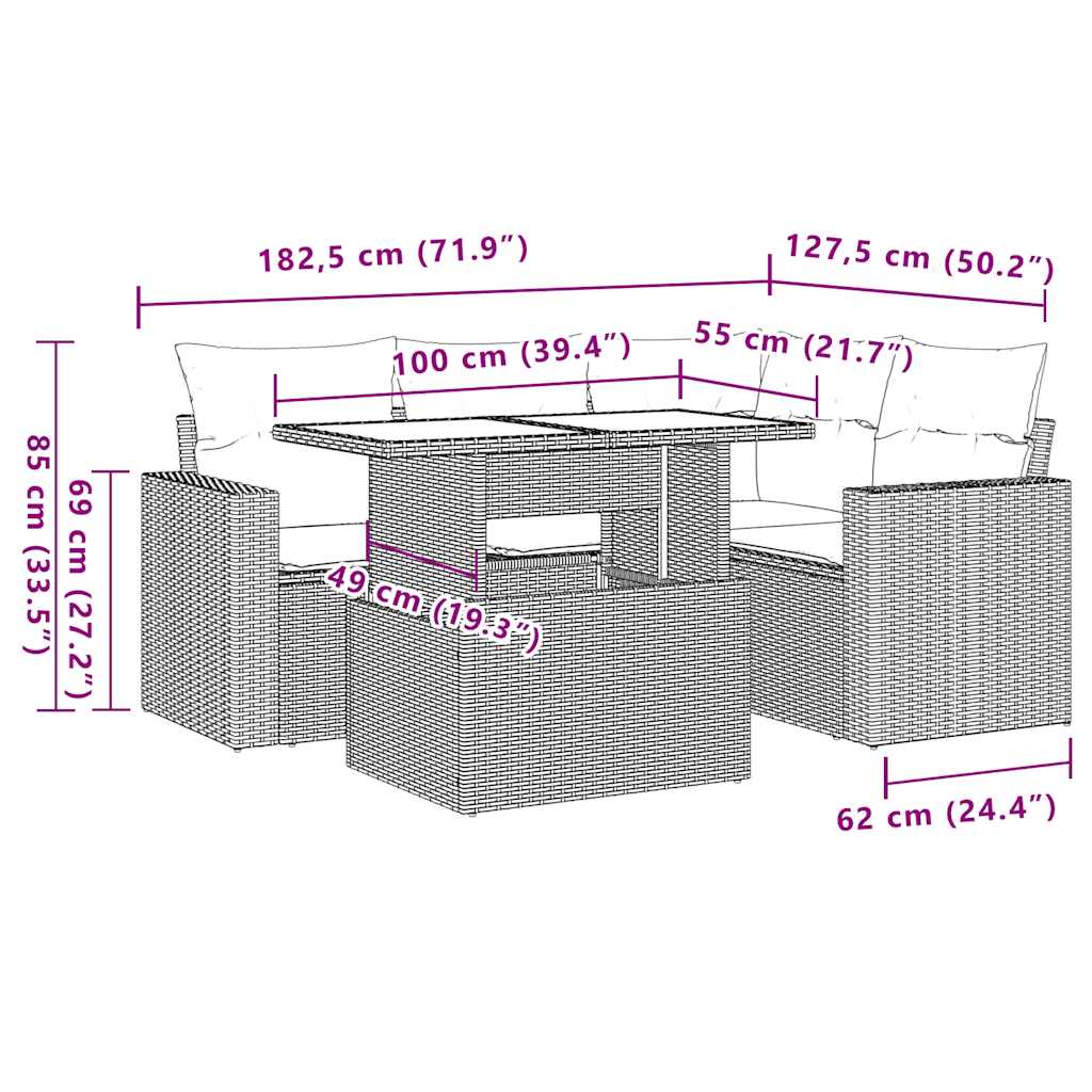 5-tlg. Garten-Sofagarnitur mit Kissen Schwarz Poly Rattan