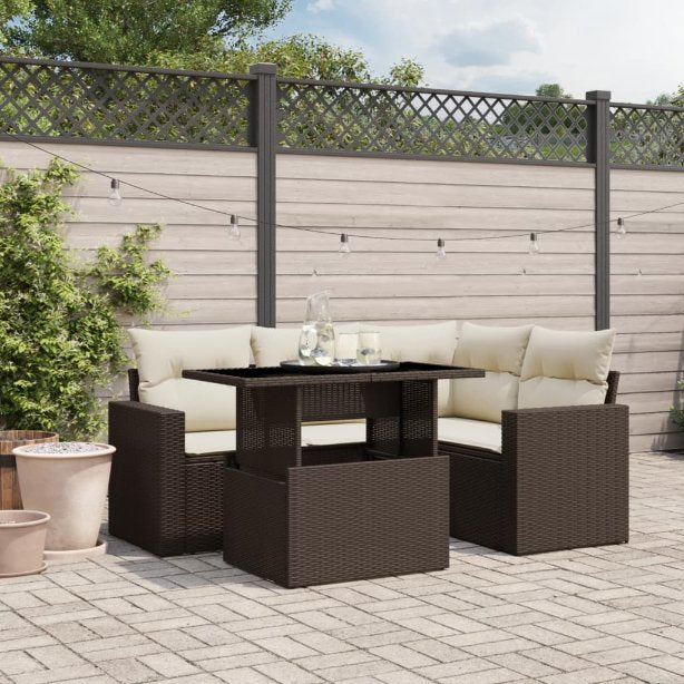 5-tlg. Garten-Sofagarnitur mit Kissen Schwarz Poly Rattan