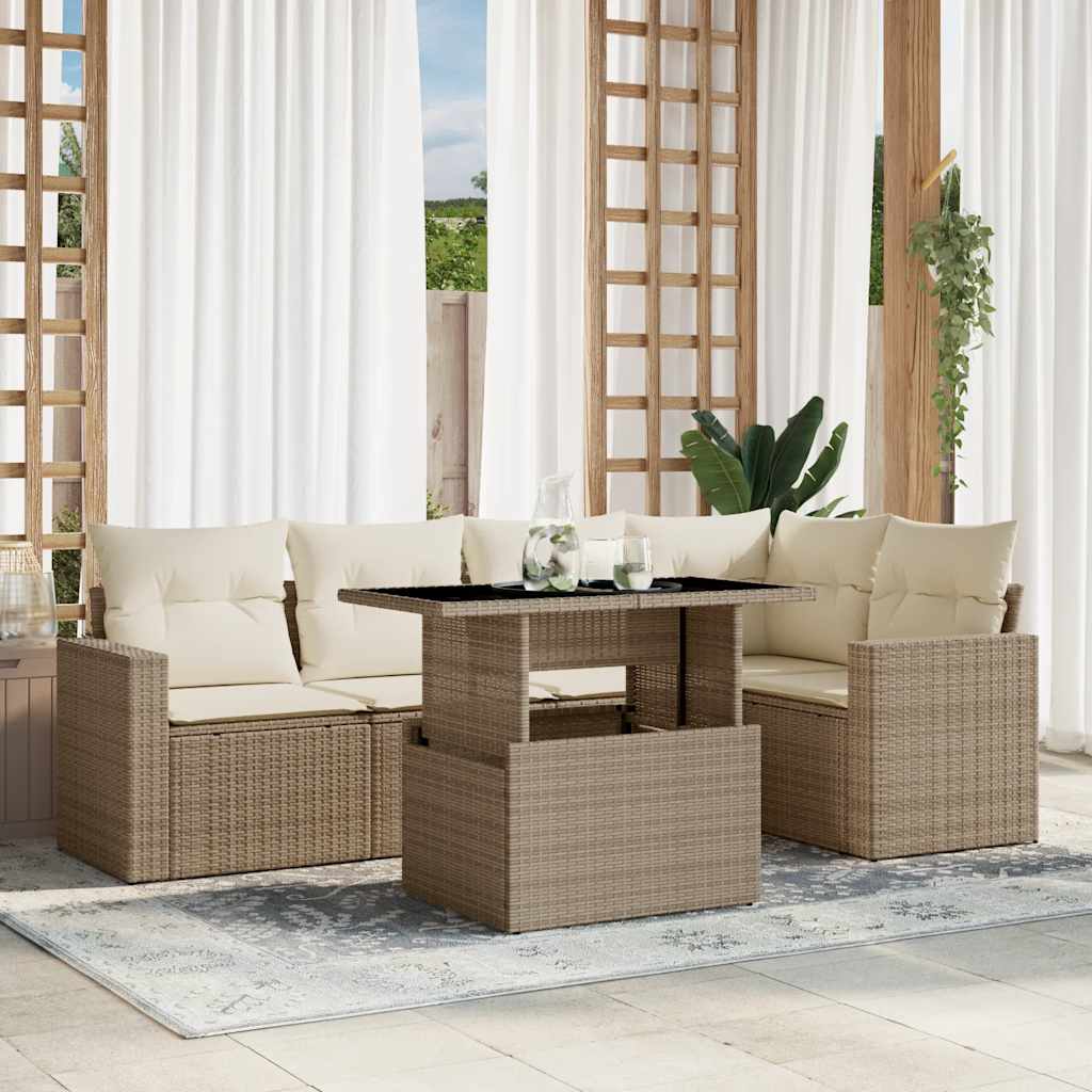 6-tlg. Garten-Sofagarnitur mit Kissen Schwarz Poly Rattan
