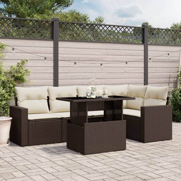 6-tlg. Garten-Sofagarnitur mit Kissen Schwarz Poly Rattan