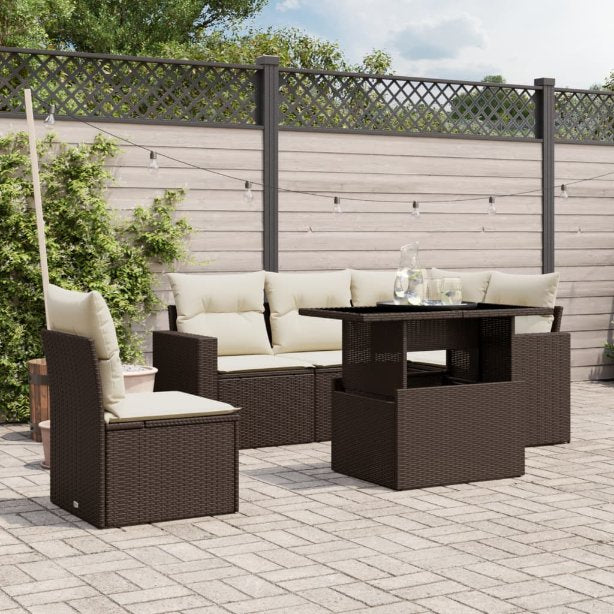 6-tlg. Garten-Sofagarnitur mit Kissen Schwarz Poly Rattan