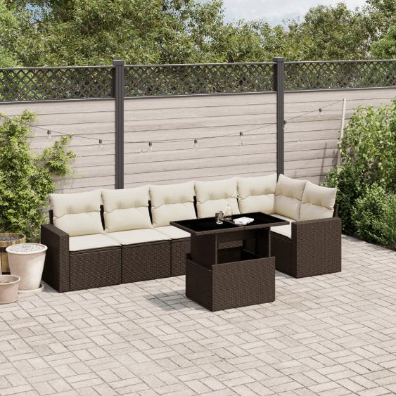 7-tlg. Garten-Sofagarnitur mit Kissen Schwarz Poly Rattan