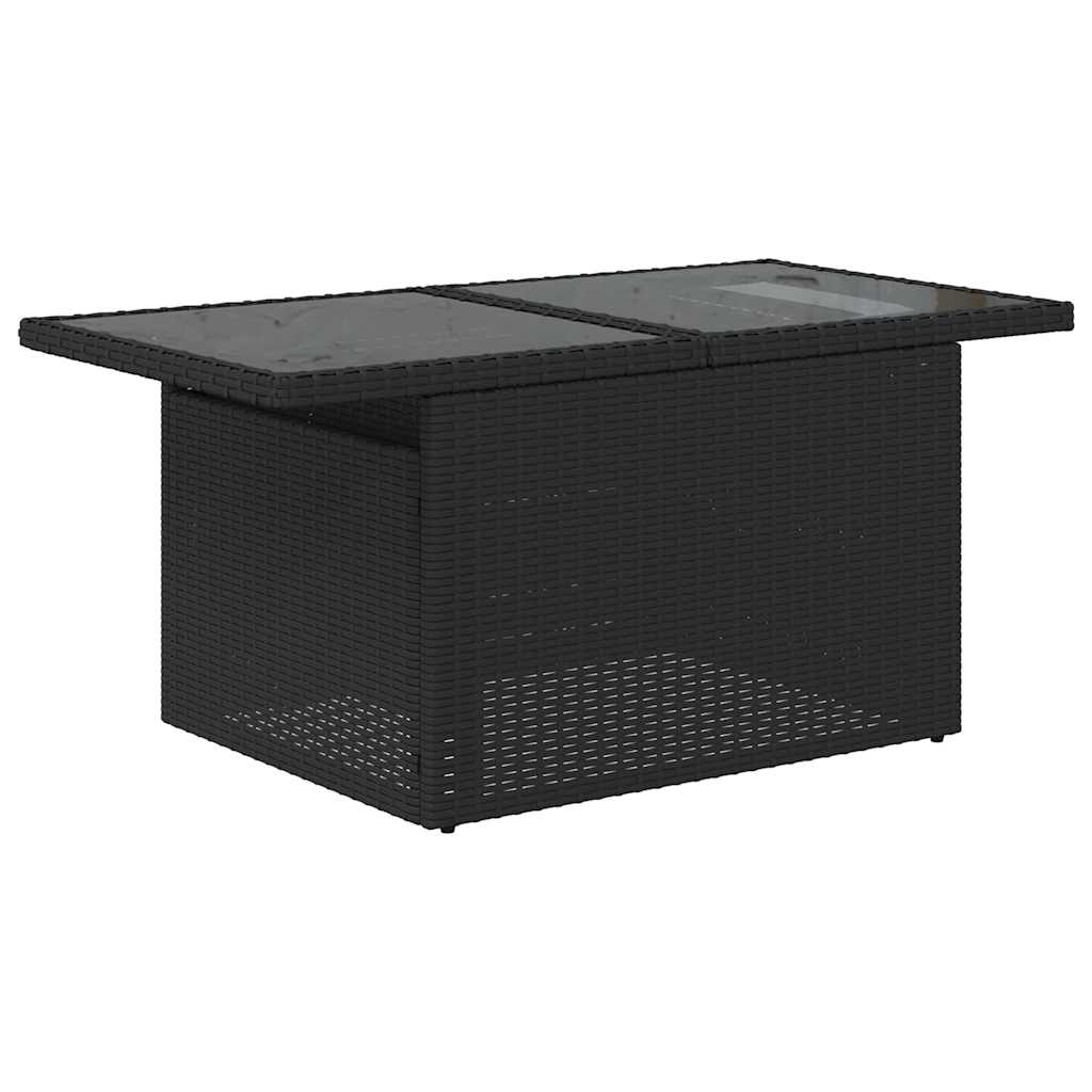 7-teiliges Gartensofa-Set mit Kissen, schwarzes Polyrattan