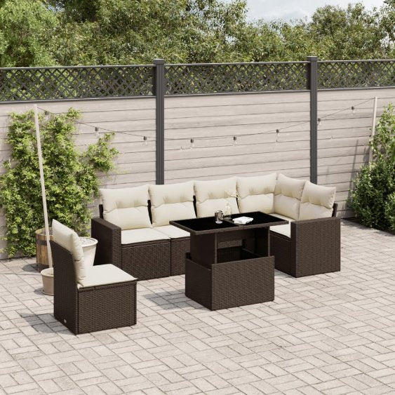 7-tlg. Garten-Sofagarnitur mit Kissen Schwarz Poly Rattan