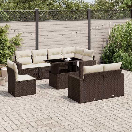9-tlg. Garten-Sofagarnitur mit Kissen Schwarz Poly Rattan