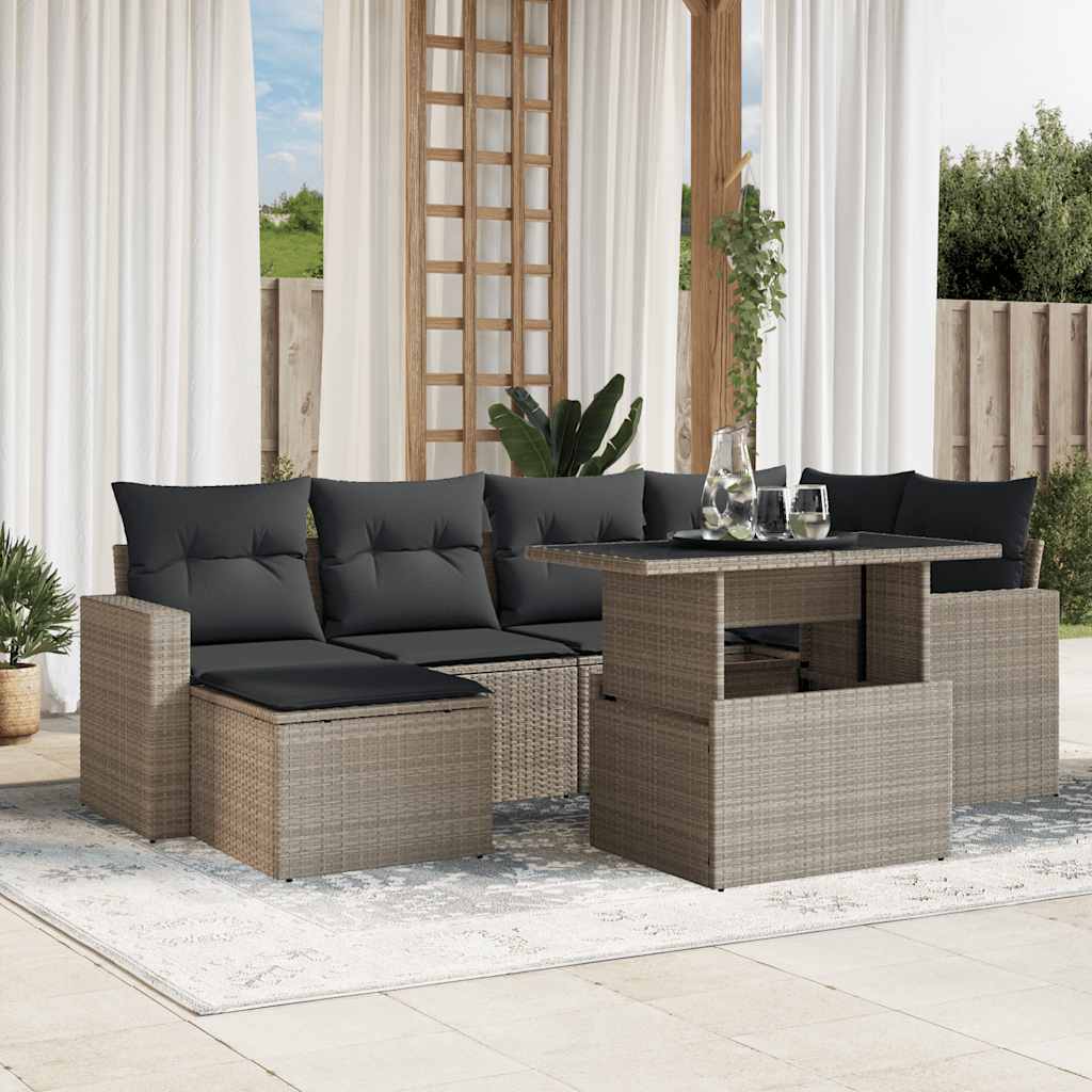7-tlg. Garten-Sofagarnitur mit Kissen Schwarz Poly Rattan