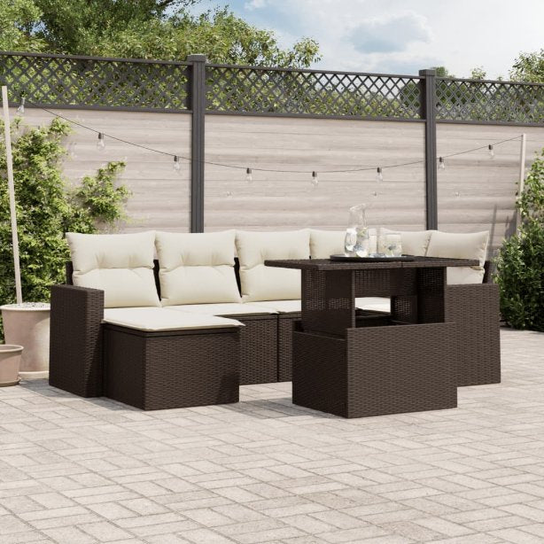 7-tlg. Garten-Sofagarnitur mit Kissen Schwarz Poly Rattan