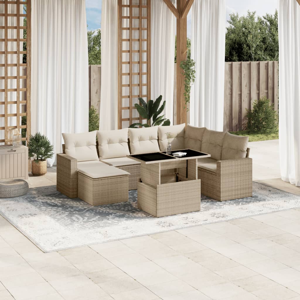 8-tlg. Garten-Sofagarnitur mit Kissen Schwarz Poly Rattan