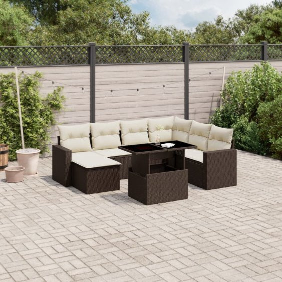 8-tlg. Garten-Sofagarnitur mit Kissen Schwarz Poly Rattan