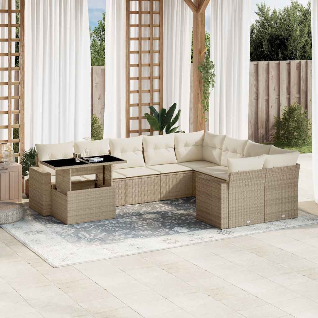 vidaXL 10-tlg. Garten-Sofagarnitur mit Kissen Schwarz Poly Rattan