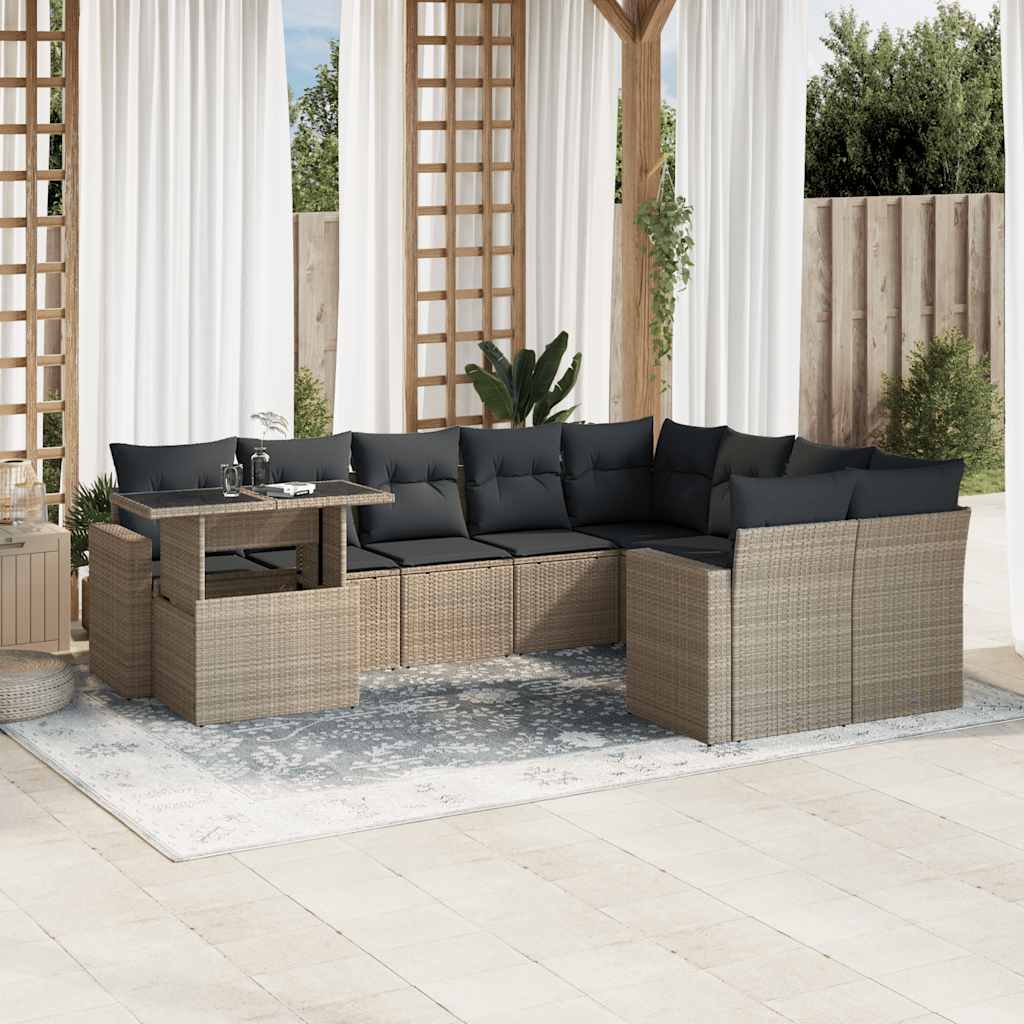 vidaXL 10-tlg. Garten-Sofagarnitur mit Kissen Schwarz Poly Rattan
