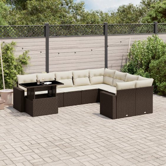vidaXL 10-tlg. Garten-Sofagarnitur mit Kissen Schwarz Poly Rattan