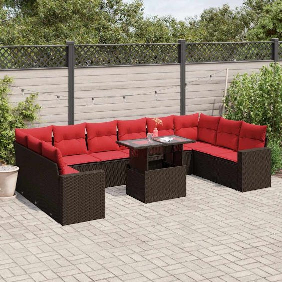 vidaXL 11-teiliges Gartensofa-Set mit Kissen, schwarzes Polyrattan