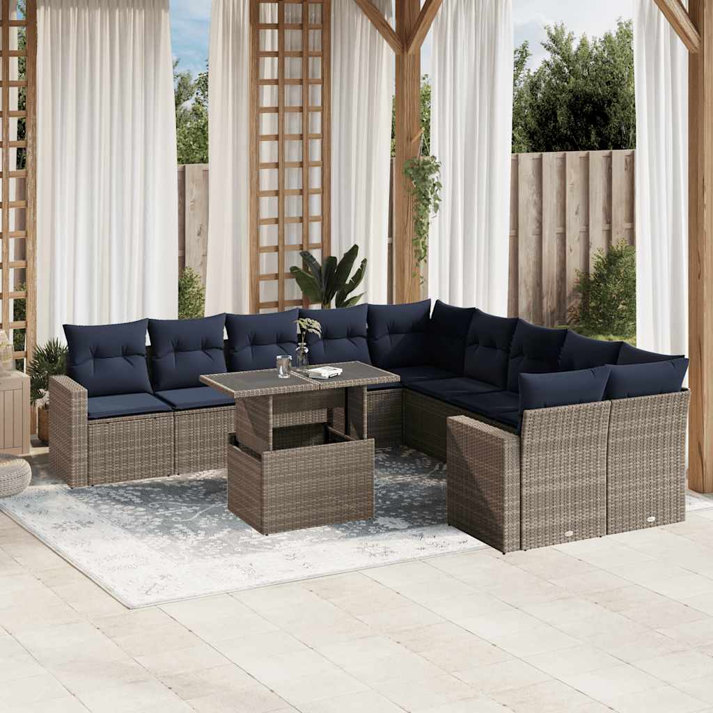 vidaXL 11-teiliges Gartensofa-Set mit Kissen, schwarzes Polyrattan