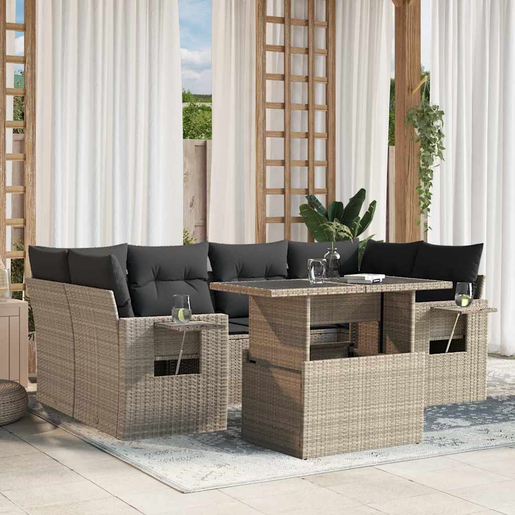 7-tlg. Garten-Sofagarnitur mit Kissen Schwarz Poly Rattan