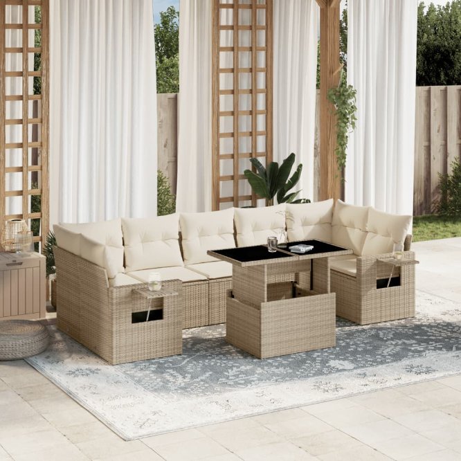 8-tlg. Garten-Sofagarnitur mit Kissen Schwarz Poly Rattan