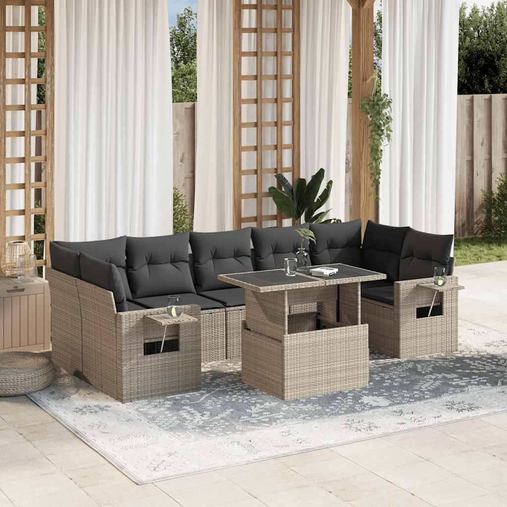8-tlg. Garten-Sofagarnitur mit Kissen Schwarz Poly Rattan