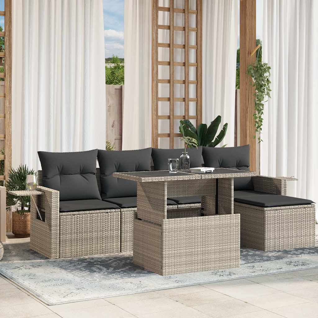 6-tlg. Garten-Sofagarnitur mit Kissen Schwarz Poly Rattan