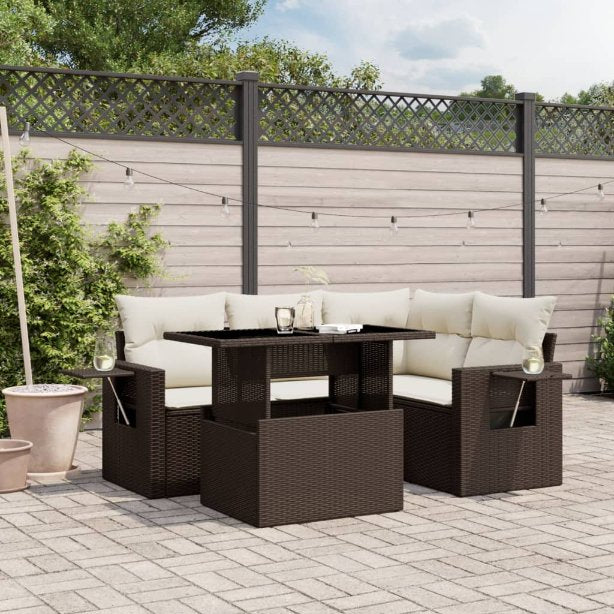 5-tlg. Garten-Sofagarnitur mit Kissen Schwarz Poly Rattan