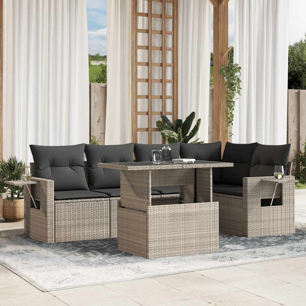 6-tlg. Garten-Sofagarnitur mit Kissen Schwarz Poly Rattan