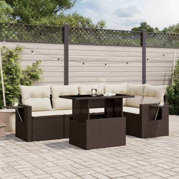 6-tlg. Garten-Sofagarnitur mit Kissen Schwarz Poly Rattan