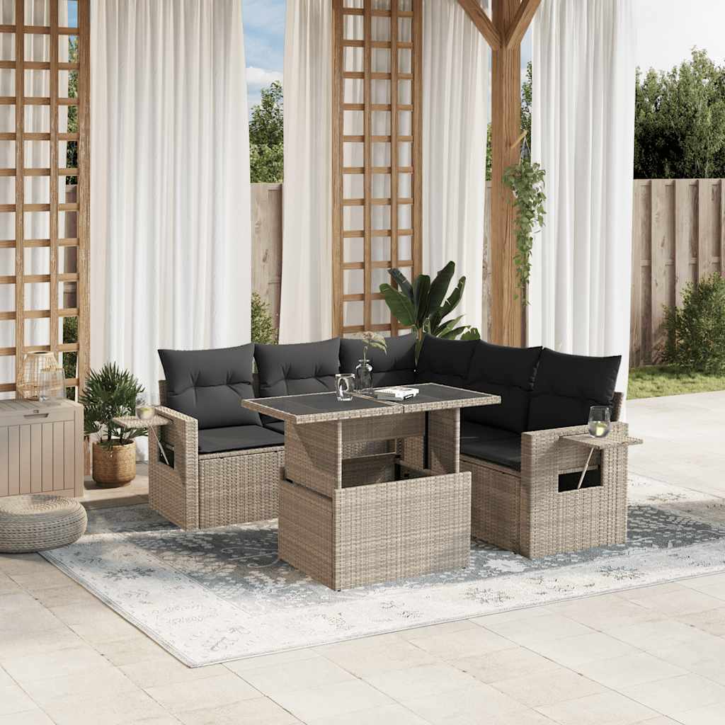 6-tlg. Garten-Sofagarnitur mit Kissen Schwarz Poly Rattan