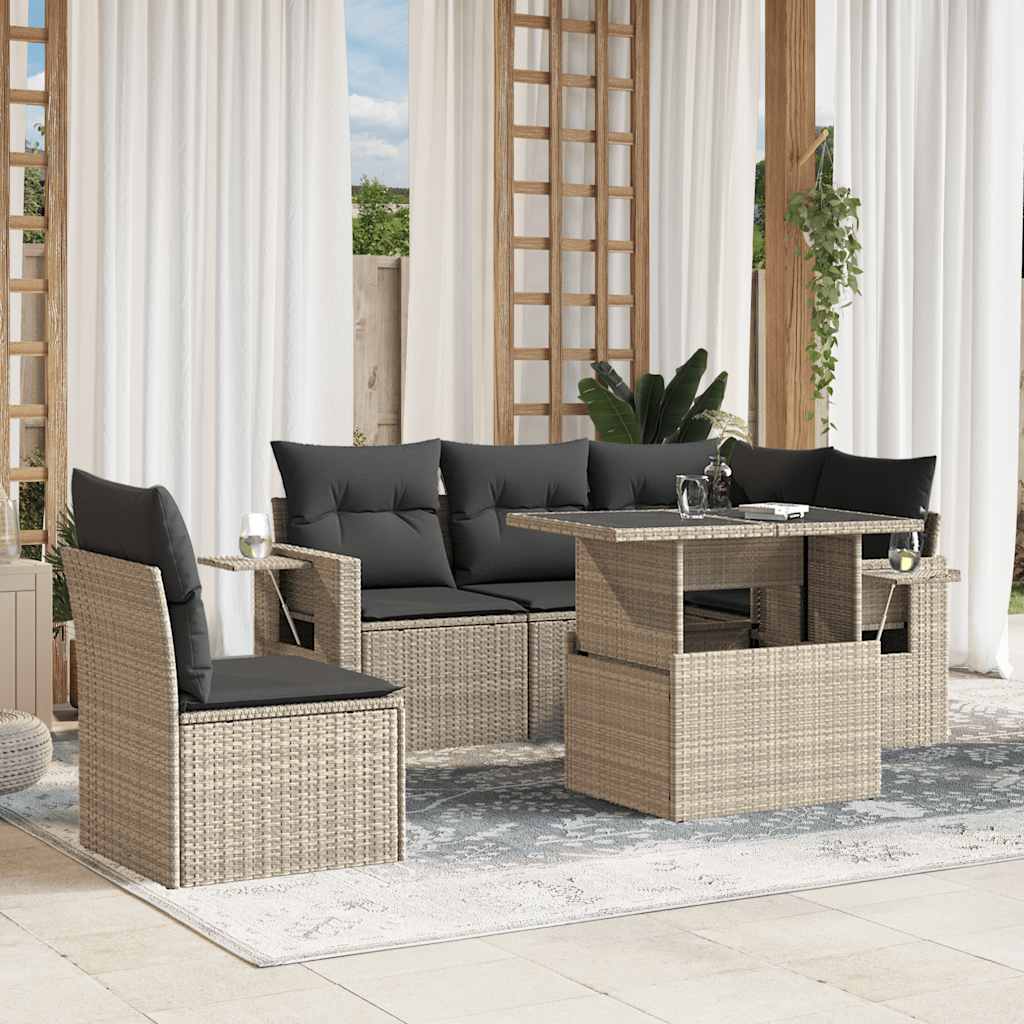 6-tlg. Garten-Sofagarnitur mit Kissen Schwarz Poly Rattan