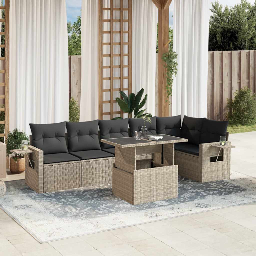 7-tlg. Garten-Sofagarnitur mit Kissen Schwarz Poly Rattan