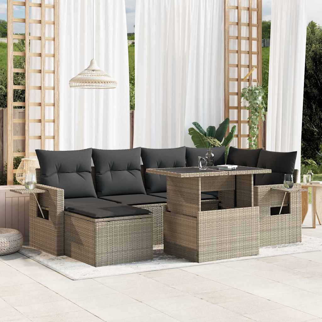 7-tlg. Garten-Sofagarnitur mit Kissen Schwarz Poly Rattan