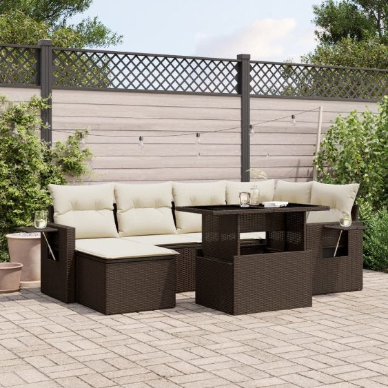 7-tlg. Garten-Sofagarnitur mit Kissen Schwarz Poly Rattan