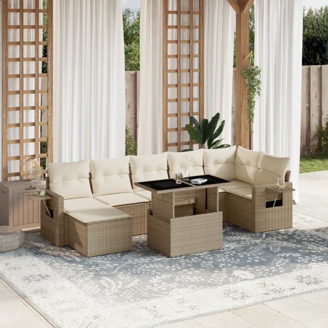 8-tlg. Garten-Sofagarnitur mit Kissen Schwarz Poly Rattan