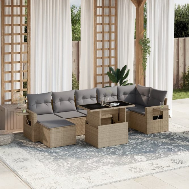 8-tlg. Garten-Sofagarnitur mit Kissen Schwarz Poly Rattan