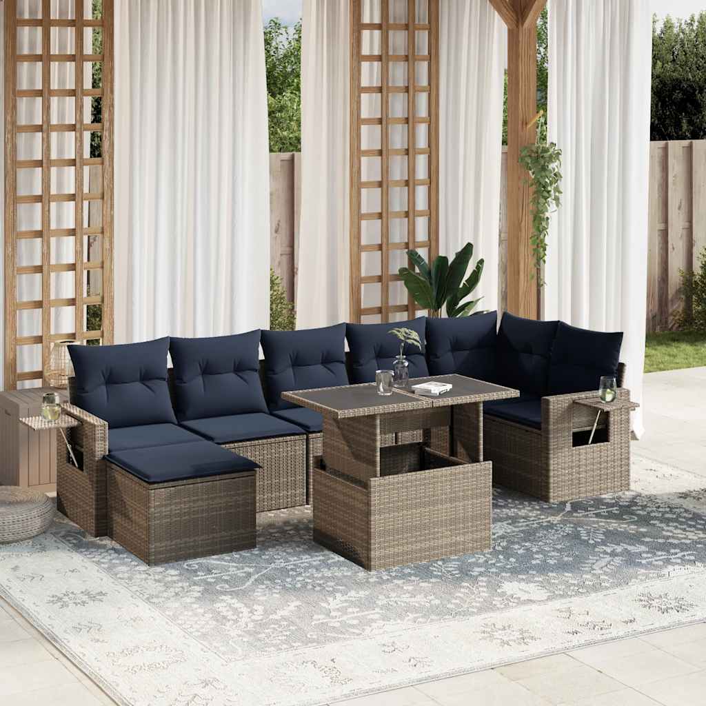 8-teiliges Gartensofa-Set mit Kissen, schwarzes Polyrattan
