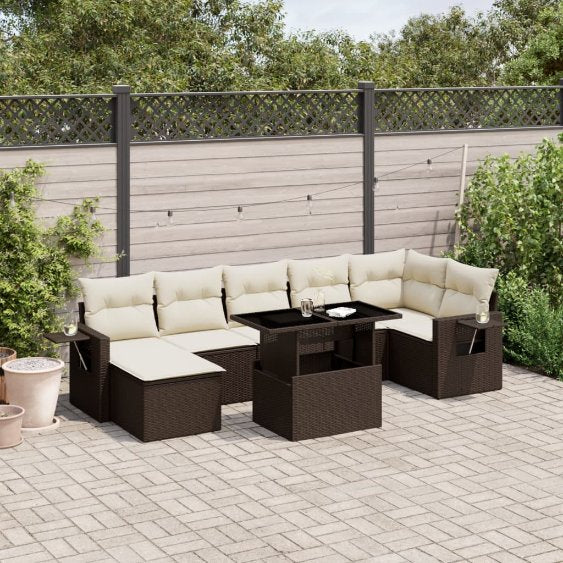 8-tlg. Garten-Sofagarnitur mit Kissen Schwarz Poly Rattan
