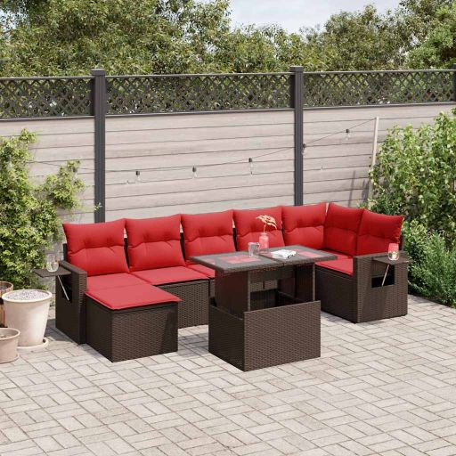 8-teiliges Gartensofa-Set mit Kissen, schwarzes Polyrattan