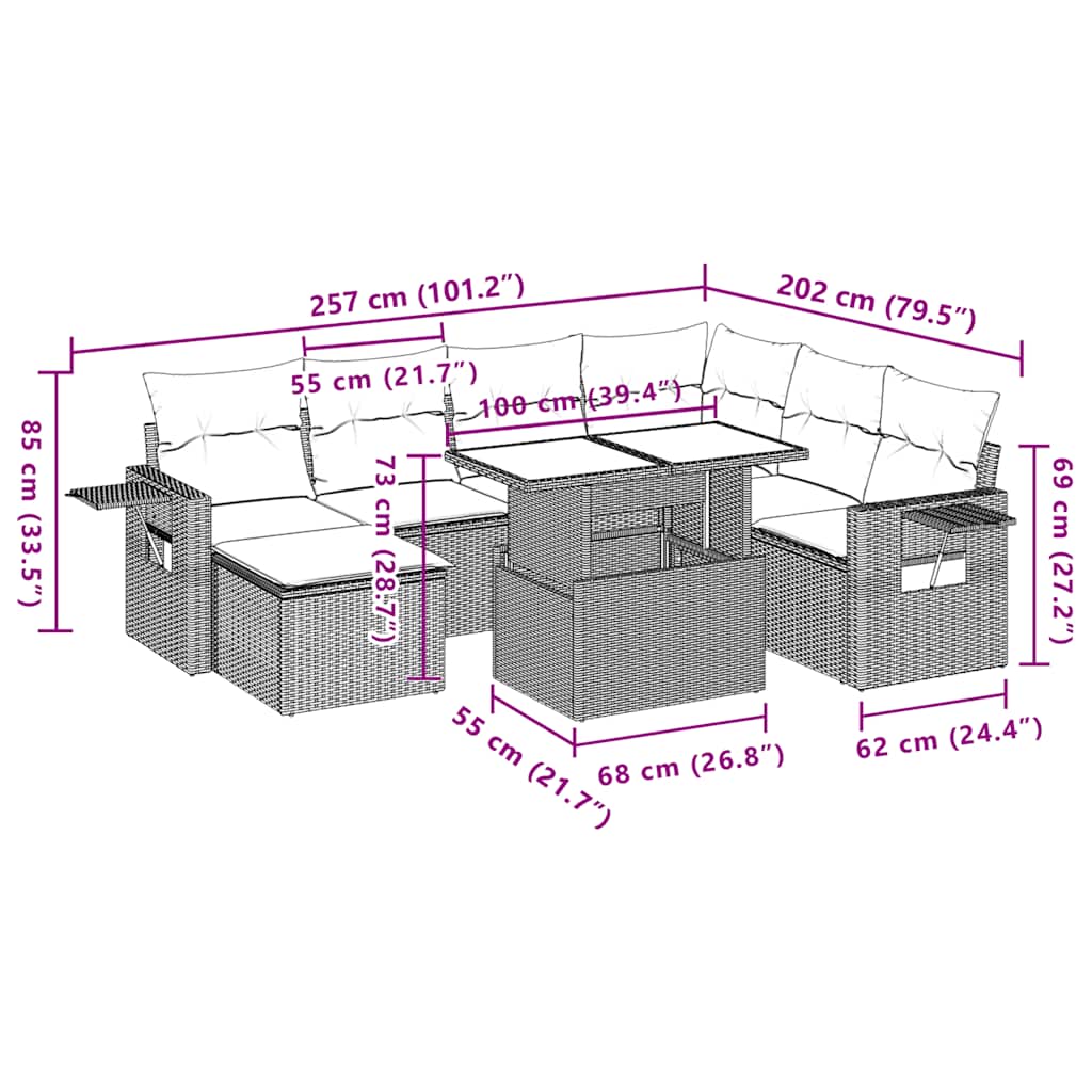 8-tlg. Garten-Sofagarnitur mit Kissen Schwarz Poly Rattan
