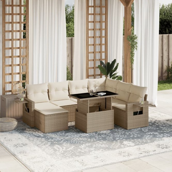 8-tlg. Garten-Sofagarnitur mit Kissen Schwarz Poly Rattan