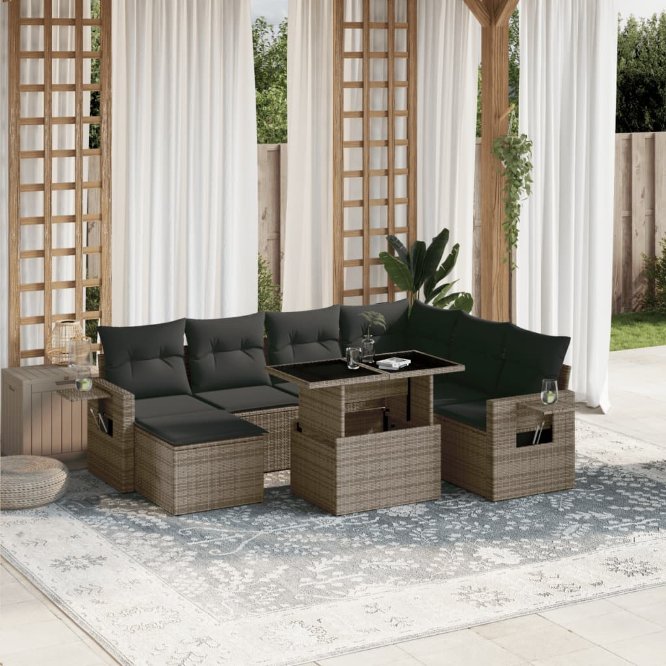 8-tlg. Garten-Sofagarnitur mit Kissen Schwarz Poly Rattan