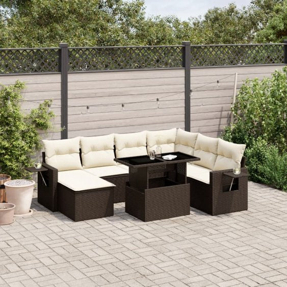 8-tlg. Garten-Sofagarnitur mit Kissen Schwarz Poly Rattan