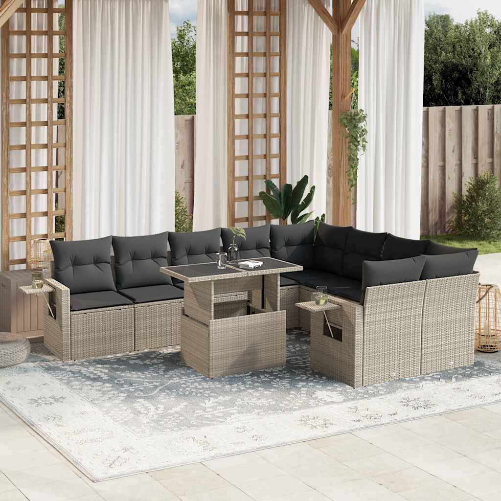 vidaXL 10-tlg. Garten-Sofagarnitur mit Kissen Schwarz Poly Rattan