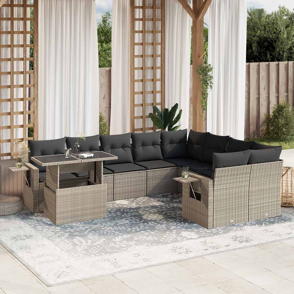 vidaXL 10-tlg. Garten-Sofagarnitur mit Kissen Schwarz Poly Rattan